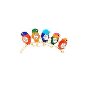 Enamel Glaze Bird Of Flock Crystal Gold Brooch